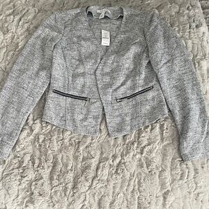 White House Black Market Women's Textured Gray Blazer with Zipper Accents